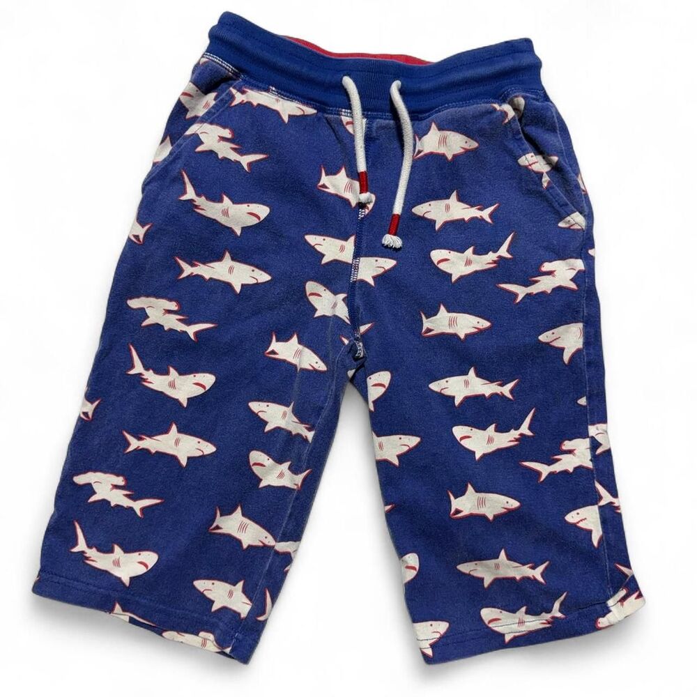 Mini Boden Boys Blue Shark Print Jersey Drawstring Shorts Size 9Y
